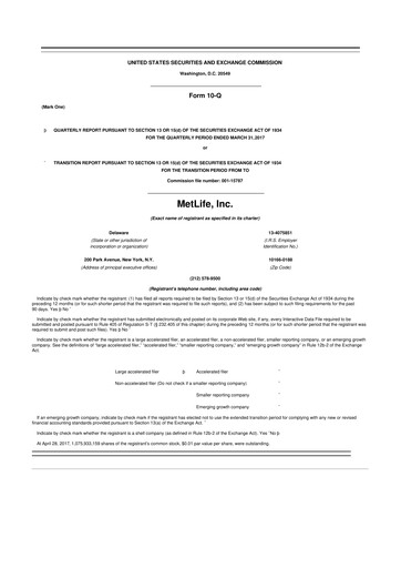 Thumbnail MetLife 10-Q Quarterly Report FY2017 