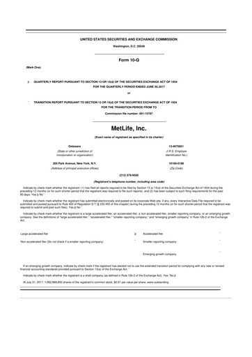 Thumbnail MetLife 10-Q Quarterly Report FY2017 