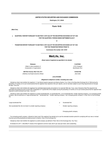 Thumbnail MetLife 10-Q Quarterly Report FY2017 