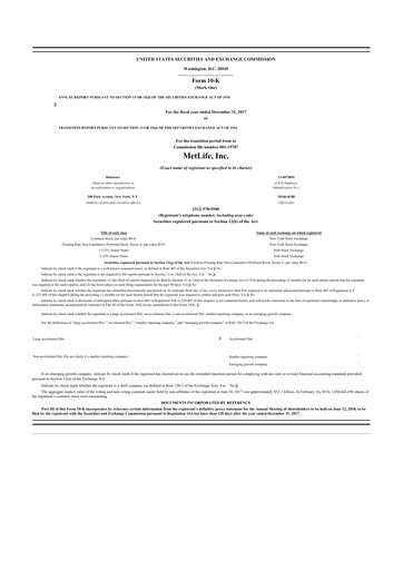 Miniature MetLife 10-K Rapport annuel 2017