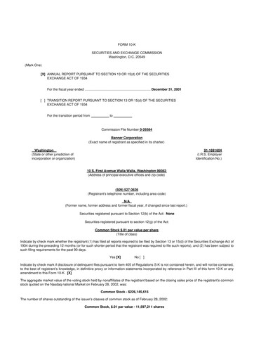 Thumbnail Banner Bank
 10-K Annual Report 2001