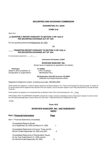 Thumbnail Riverview Bancorp 10-Q Quarterly Report FY 