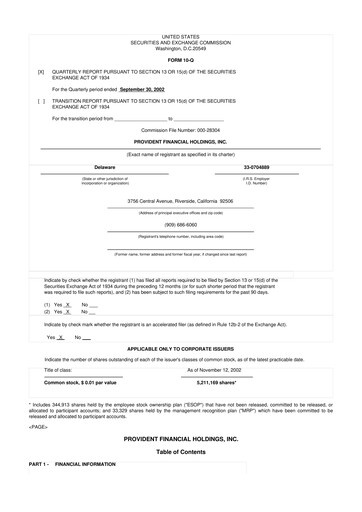 Thumbnail Provident Financial Holdings 10-Q Quarterly Report FY 