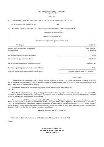 Thumbnail Timberland Bancorp 10-K Annual Report 