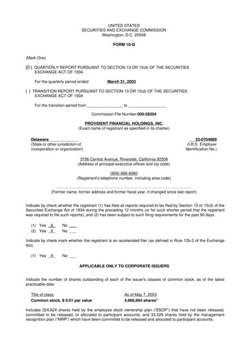 Thumbnail Provident Financial Holdings 10-Q Quarterly Report FY 