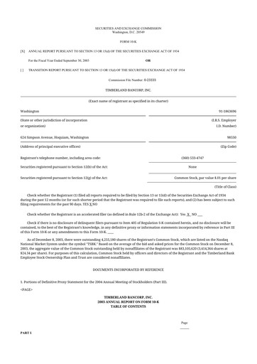 Thumbnail Timberland Bancorp 10-K Annual Report 