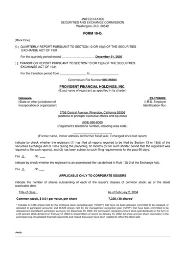 Thumbnail Provident Financial Holdings 10-Q Quarterly Report FY 