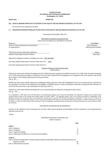 Thumbnail Provident Financial Holdings 10-K Annual Report 