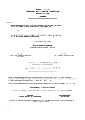 Thumbnail Banner Bank
 10-Q Quarterly Report FY 