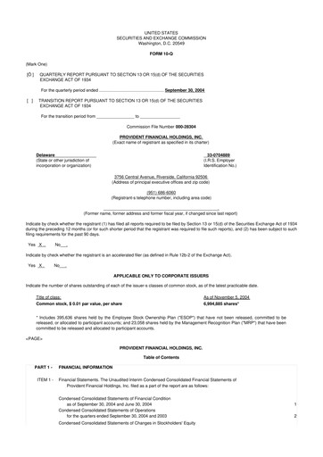 Thumbnail Provident Financial Holdings 10-Q Quarterly Report FY 