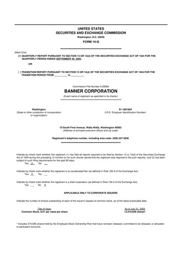 Thumbnail Banner Bank
 10-Q Quarterly Report FY 