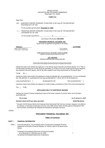Thumbnail Provident Financial Holdings 10-Q Quarterly Report FY 