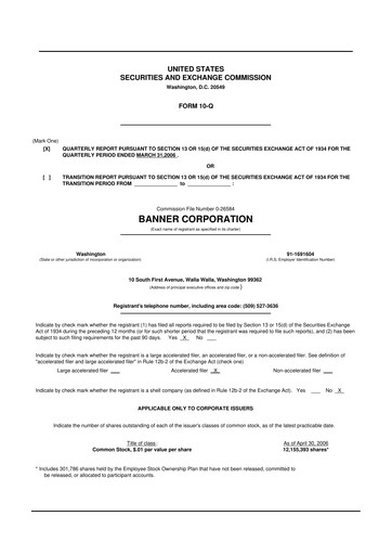 Thumbnail Banner Bank
 10-Q Quarterly Report FY 