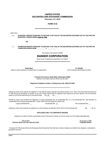 Thumbnail Banner Bank
 10-Q Quarterly Report FY 