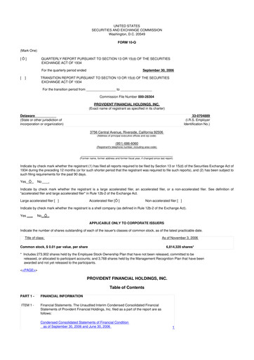 Thumbnail Provident Financial Holdings 10-Q Quarterly Report FY 