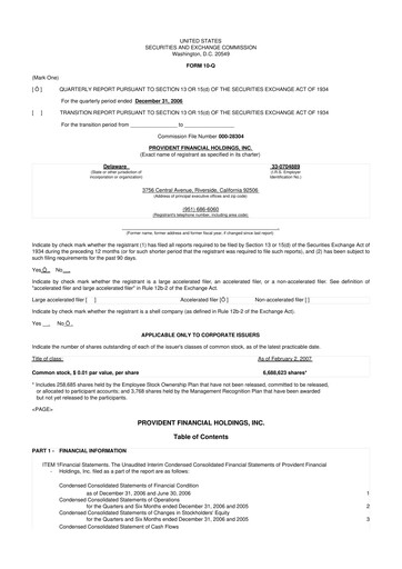 Thumbnail Provident Financial Holdings 10-Q Quarterly Report FY 