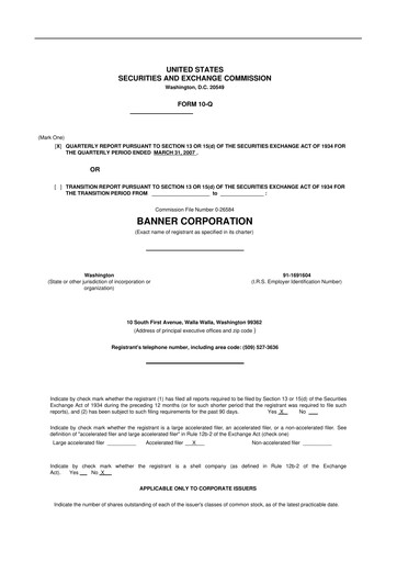 Thumbnail Banner Bank
 10-Q Quarterly Report FY 