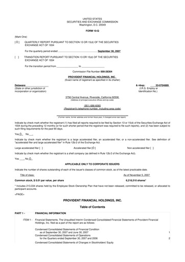 Thumbnail Provident Financial Holdings 10-Q Quarterly Report FY 