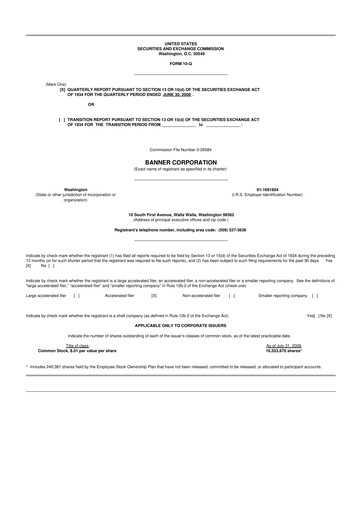 Thumbnail Banner Bank
 10-Q Quarterly Report FY 