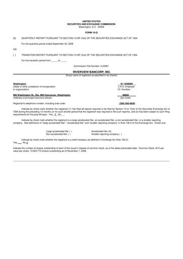 Thumbnail Riverview Bancorp 10-Q Quarterly Report FY 