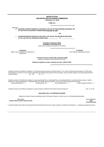 Thumbnail Banner Bank
 10-Q Quarterly Report FY 