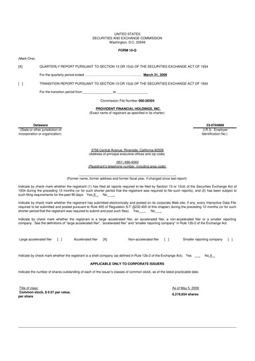 Miniature Provident Financial Holdings 10-Q Rapport trimestriel  