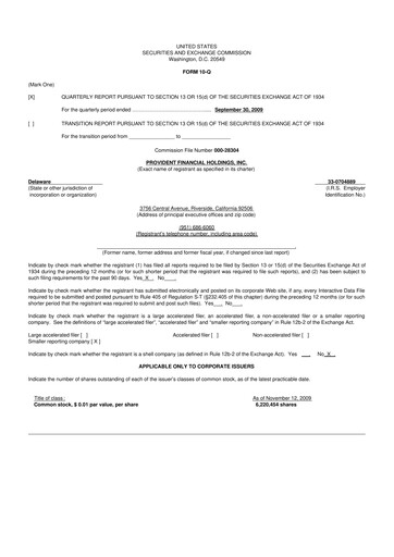 Thumbnail Provident Financial Holdings 10-Q Quarterly Report FY 