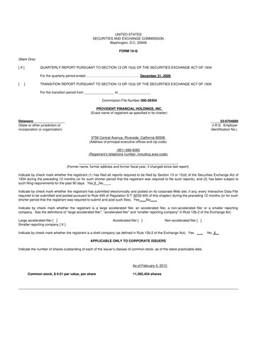 Thumbnail Provident Financial Holdings 10-Q Quarterly Report FY 