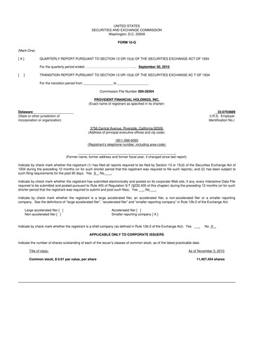 Thumbnail Provident Financial Holdings 10-Q Quarterly Report FY 