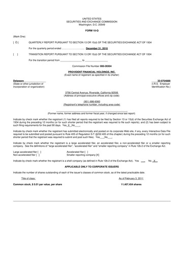 Thumbnail Provident Financial Holdings 10-Q Quarterly Report FY 