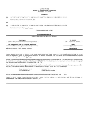 Thumbnail Riverview Bancorp 10-Q Quarterly Report FY 