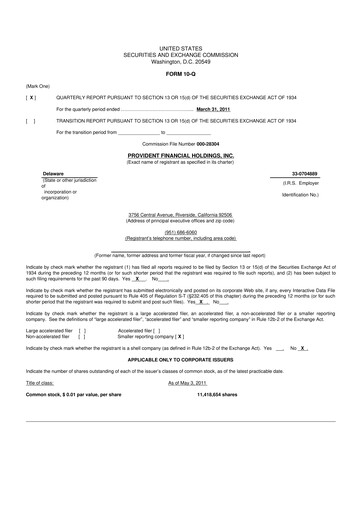 Thumbnail Provident Financial Holdings 10-Q Quarterly Report FY 