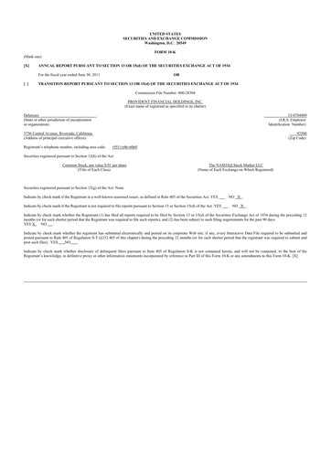 Thumbnail Provident Financial Holdings 10-K Annual Report 