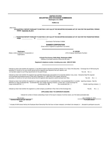 Thumbnail Banner Bank
 10-Q Quarterly Report FY2011 