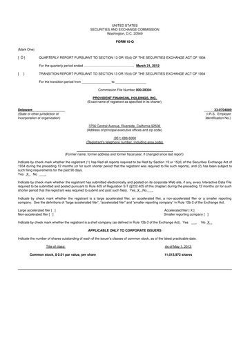 Thumbnail Provident Financial Holdings 10-Q Quarterly Report FY2012 