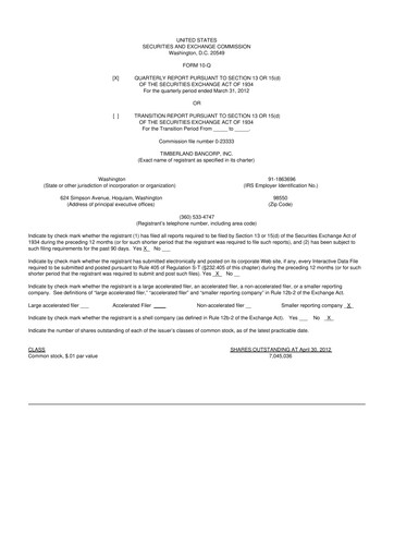 Miniature Timberland Bancorp 10-Q Rapport trimestriel 2012 