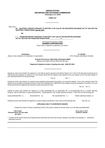 Thumbnail Banner Bank
 10-Q Quarterly Report FY2012 