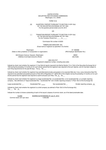 Miniature Timberland Bancorp 10-Q Rapport trimestriel  