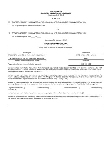 Thumbnail Riverview Bancorp 10-Q Quarterly Report FY2013 