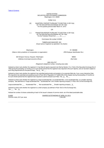 Miniature Timberland Bancorp 10-Q Rapport trimestriel 2013 