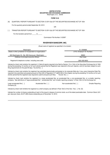 Thumbnail Riverview Bancorp 10-Q Quarterly Report FY2014 