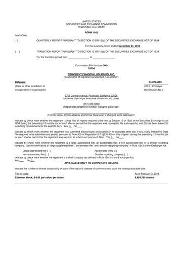 Thumbnail Provident Financial Holdings 10-Q Quarterly Report FY2014 