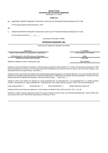 Thumbnail Riverview Bancorp 10-Q Quarterly Report FY2014 