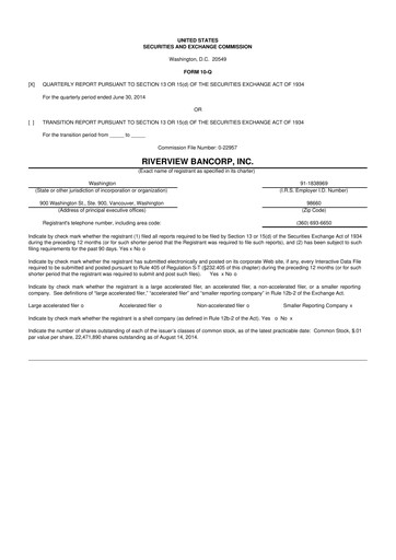 Thumbnail Riverview Bancorp 10-Q Quarterly Report FY2015 