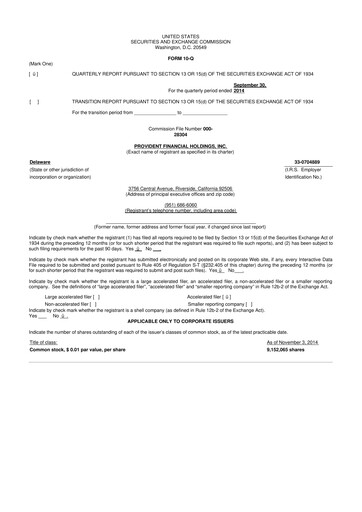 Thumbnail Provident Financial Holdings 10-Q Quarterly Report FY2015 