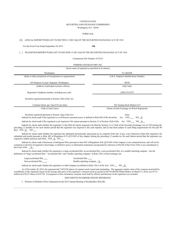Thumbnail Timberland Bancorp 10-K Annual Report 2014
