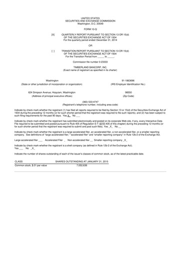 Miniature Timberland Bancorp 10-Q Rapport trimestriel 2014 