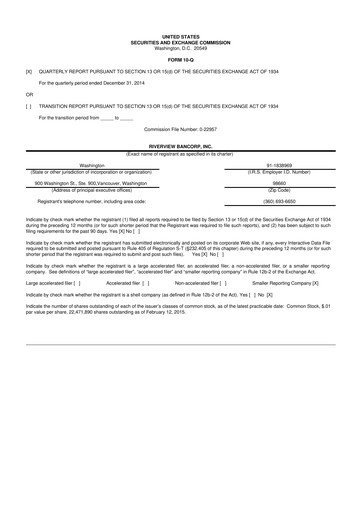 Thumbnail Riverview Bancorp 10-Q Quarterly Report FY2015 