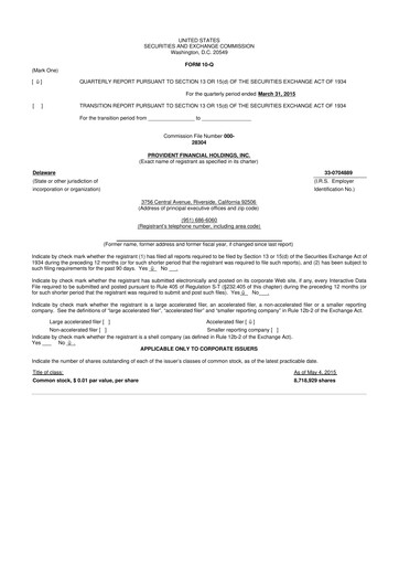 Thumbnail Provident Financial Holdings 10-Q Quarterly Report FY2015 