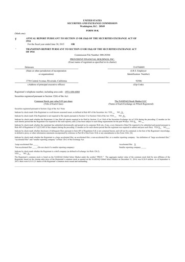 Thumbnail Provident Financial Holdings 10-K Annual Report 2015